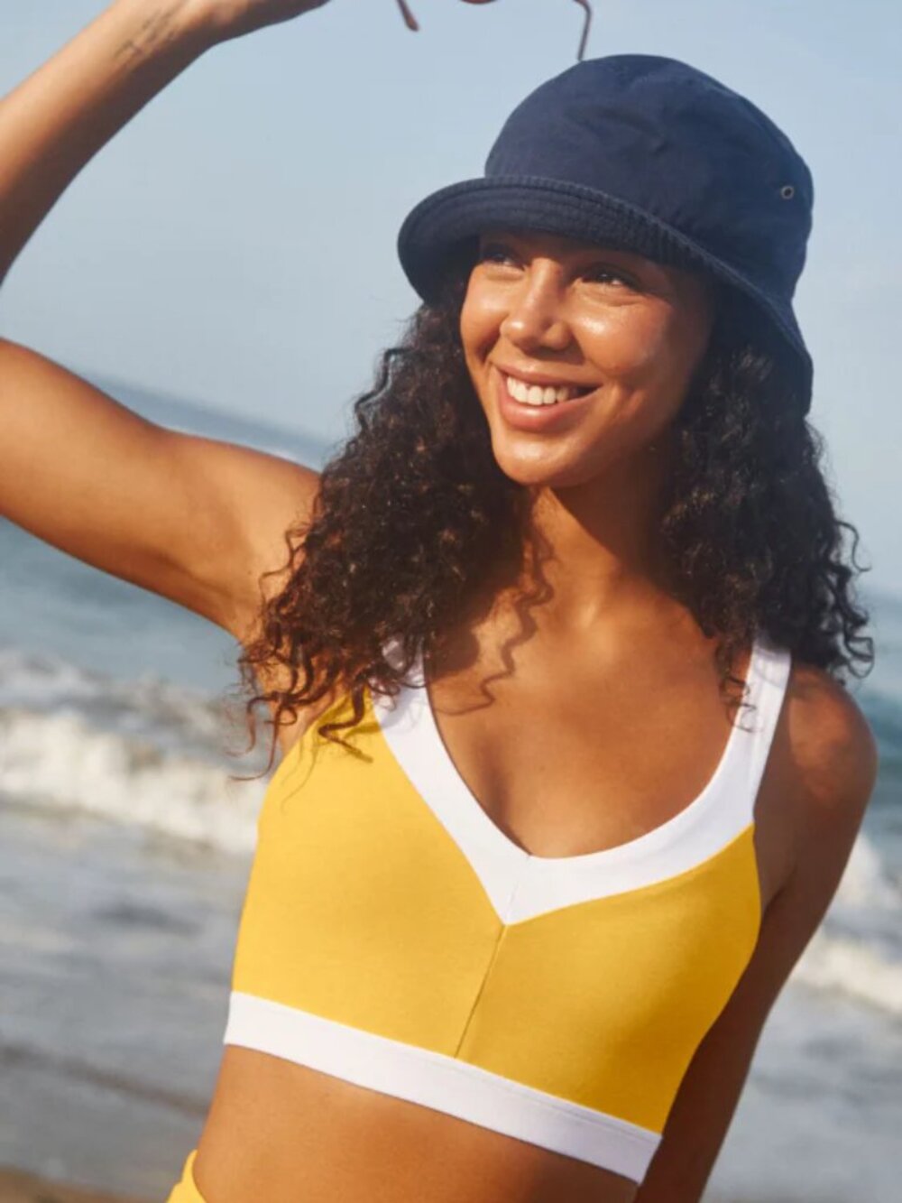 Beyond Yoga Top Line Bra - XS - golden yellow white spacedye gym workout top